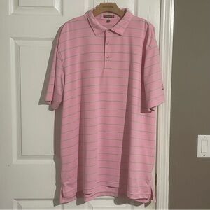 Peter Millar Summer Comfort Polo Mens XXL Shirt Pink Green Stripe Embroidered UF